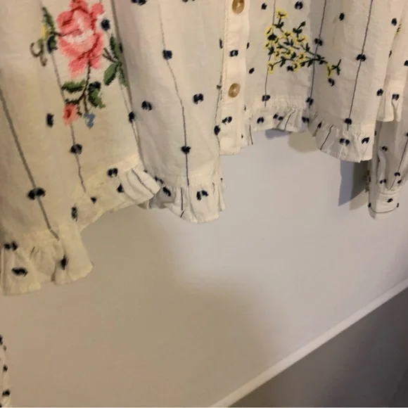 Anthropologie’s PILCRO Embroidered Floral Polka Dot Blouse - White & Pink Sz XL - Picture 5 of 6